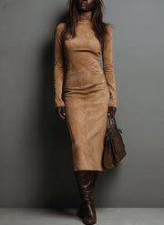 Robine | Long Sleeve Suede Midi Dress