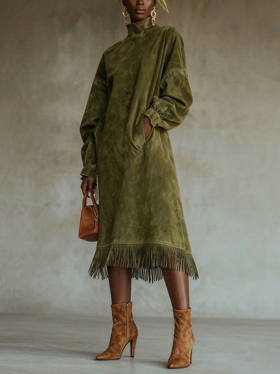 Aurore | Suede Dress with Fringes