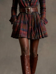 Vintaje Red and Brown Checked Mini Dress (Includes belt)
