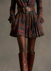 Vintaje Red and Brown Checked Mini Dress (Includes Belt)