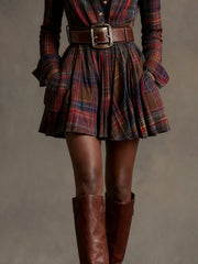 Vintaje Red and Brown Checked Mini Dress (Includes belt)