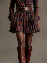 Vintaje Red and Brown Checked Mini Dress (Includes belt)
