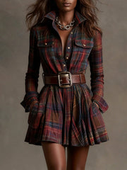 Vintage Red and Brown Checked Mini Dress (Includes Belt)