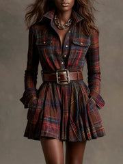 Vintaje Red and Brown Checked Mini Dress (Includes belt)