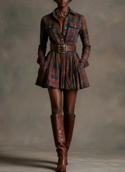 Vintaje Red and Brown Checked Mini Dress (Includes Belt)