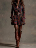 Vintaje Red and Brown Checked Mini Dress (Includes belt)