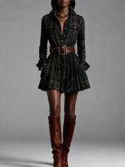 Vintaje Red and Brown Checked Mini Dress (Includes belt)