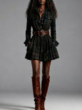 Vintaje Red and Brown Checked Mini Dress (Includes belt)