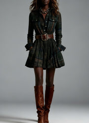 Vintaje Red and Brown Checked Mini Dress (Includes Belt)