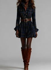 Vintaje Red and Brown Checked Mini Dress (Includes Belt)
