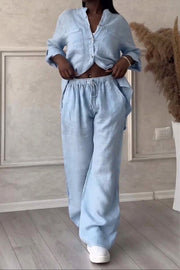 Farae - Luxe Cotton & Linen Ensemble – Shirt & Trousers Set