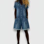 Joan | Vintage short Cotton Denim-Look Overalls