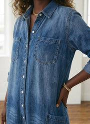Diana | Vintage Washed Soft Cotton Denim Jumpsuit with Button Closure