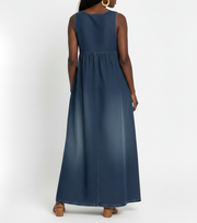 Karen | Vintage Washed Soft Cotton Feel Denim Maxi Dress