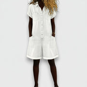 Joan | Vintage short Cotton Denim-Look Overalls