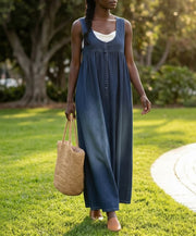 Karen | Vintage Washed Soft Cotton Feel Denim Maxi Dress