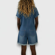 Joan | Vintage short Cotton Denim-Look Overalls