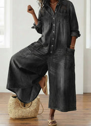 Diana | Vintage Washed Soft Cotton Denim Jumpsuit with Button Closure