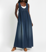 Karen | Vintage Washed Soft Cotton Feel Denim Maxi Dress