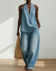 Ivy | Vintage Washed Soft Denim-Look Two-Piece Set