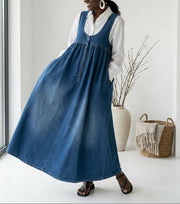 Karen | Vintage Washed Soft Cotton Feel Denim Maxi Dress