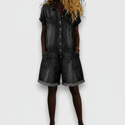 Joan | Vintage short Cotton Denim-Look Overalls