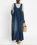 Karen | Vintage Washed Soft Cotton Feel Denim Maxi Dress