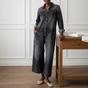 Diana | Vintage Washed Soft Cotton Denim Jumpsuit with Button Closure