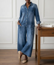 Diana | Vintage Washed Soft Cotton Denim Jumpsuit with Button Closure